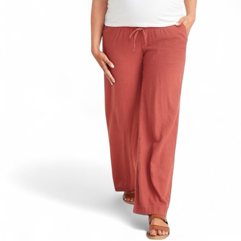 Just Living Linen Blend Womens XL Wide Leg Pumpkin Orange Drawstring Pants